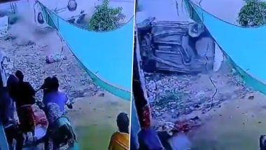 Telangana Road Accident: Speeding Car Loses Control, Hits Woman Walking on Road Before Flipping 3 Times in Nagarkurnool; Horrific Video Surfaces