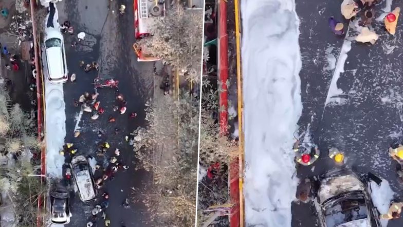 Maha Kumbh Car Fire: Blaze Erupts Inside Vehicle Due to Short Circuit, Another Adjacent to It Erupts in Flames; No Casualties Reported (Watch Video)