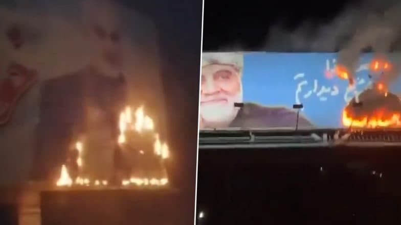 Iran: Protesters Reportedly Burn Qassem Soleimani's Banners on 5th Death Anniversary of Top Commander (Watch Video)