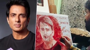 Shocking! Bhopal Artist Raj Saini Creates Portrait of Sonu Sood With Own Blood, Calls It Tribute to ‘Fateh’ Star’s Humanitarian Work (SEE PIC)