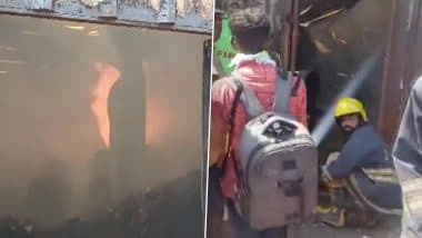 Chennai Factory Fire: Blaze Erupts at Paper Warehouse in Tamil Nadu, Fire Fighting Operation Underway; Video Shows Plumes of Smoke