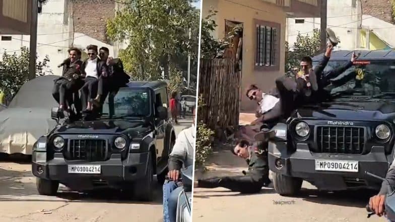 Stunt Gone Wrong: Students Fall off Moving Thar While Attempting To Make Heroic Entry for Farewell Party; Video Goes Viral