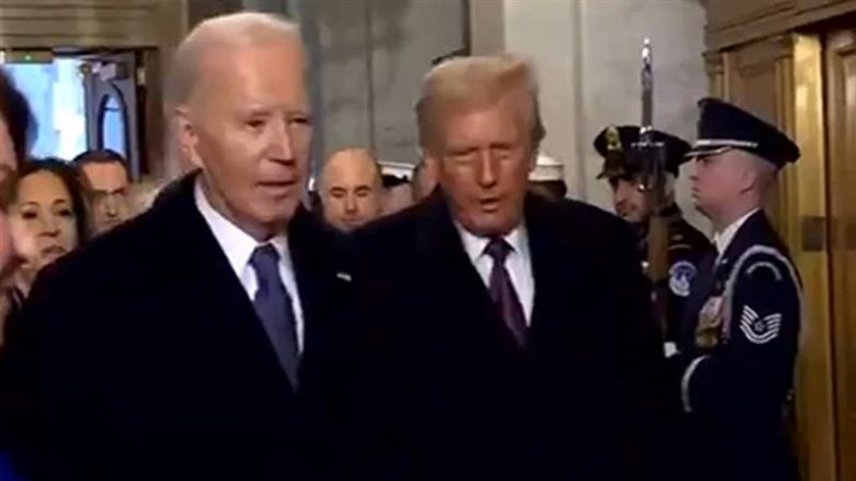 Donald Trump Swearing-In Ceremony: US President-Elect and Joe Biden Arrive Together at Capitol Ahead of Inauguration (Watch Video)