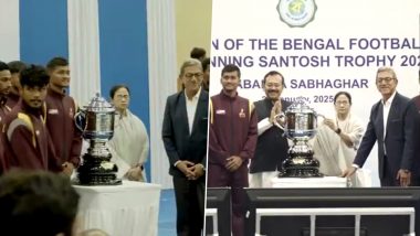 Chief Minister Mamata Banerjee Felicitates West Bengal Football Team After Santosh Trophy 2024 Triumph (Watch Video)