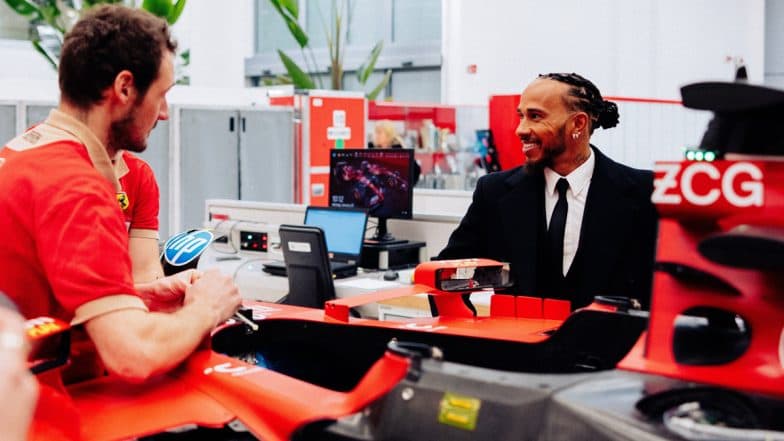 Lewis Hamilton Arrives in Maranello for His First Day at Ferrari Formula One Team Ahead of F1 2025 Season (Watch Video)