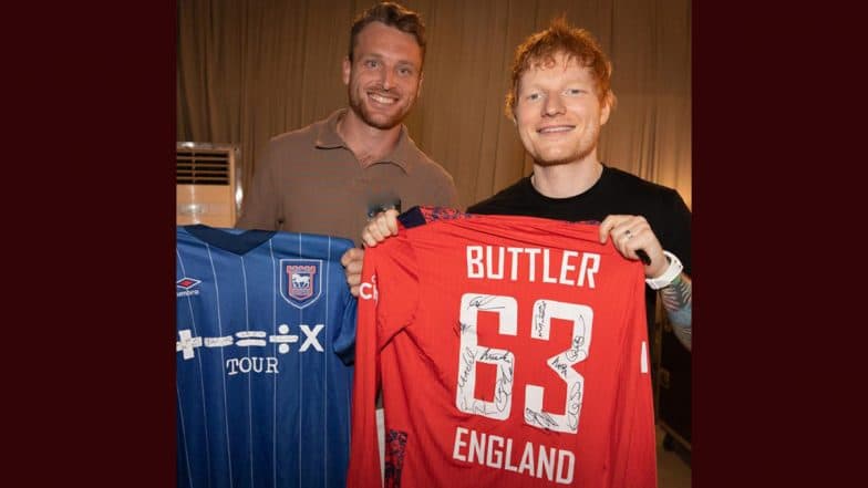 Jos Buttler Attends Ed Sheeran's Concert in Pune, Exchanges Jerseys With Him; Star Singer Meets England Cricket Team Ahead of IND vs ENG 4th T20I 2025 (See Pics)