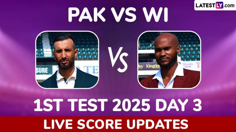 Pakistan vs West Indies Live Score Updates of 1st Test 2025 Day 3: Jomel Warrican Dismisses Saud Shakeel on First Ball of Day