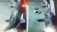Jalaun: Rider Injured As Speeding Bike Loses Control Due to Pothole and Rams Into Wall on Sihari Road; Police Respond After CCTV Video Surfaces