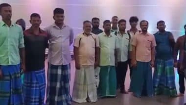 Indian Fishermen Released From Sri Lankan Prison: 15 Anglers Held for Alleged Cross-Border Fishing Arrive at Chennai Airport After Release From Jail (Watch Videos)