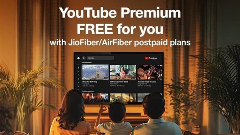 Reliance Jio Offers 2 Years of YouTube Premium Features for Free to JioAirFiber and JioFiber Postpaid Users; Check Details