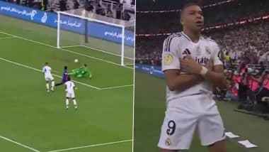 Kylian Mbappe Goal Video: Watch French Striker’s Exquisite Finish to Give Real Madrid Lead Against Barcelona in Spanish Super Cup 2025 El Clasico  