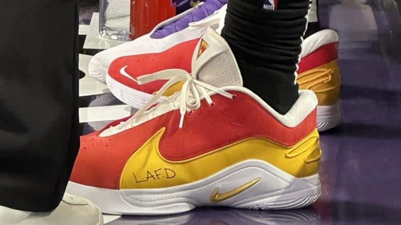 LeBron James Honours Los Angeles Fire Department Wearing Special Shoes During Los Angeles Lakers vs San Antonio Spurs NBA 2024-25 Game (See Pic)