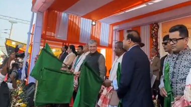 Assam: Union Minister Ashwini Vaishnaw Flags Off 3 Trains From Guwahati Railway Station; Takes Stock of Under Construction Semiconductor Plant (Watch Video)