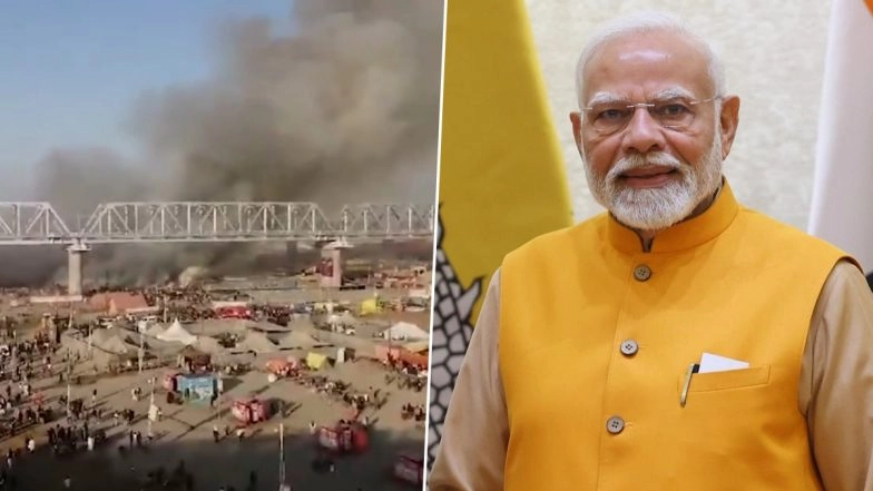 Maha Kumbh Mela 2025 Fire: PM Narendra Modi Speaks to Uttar Pradesh CM Yogi Adityanath To Take Stock of Situation After Blaze Gutted Several Tents at Mahakumbh Mela Venue in Prayagraj