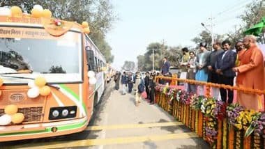 Maha Kumbh Mela 2025: Uttar Pradesh CM Yogi Adityanath Flags Off 100 New Buses To Enhance Transport Facilities for Devotees Attending Mahakumbh Mela in Prayagraj (See Pics)