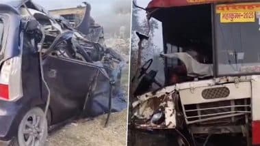 Jaunpur Road Accident: Wagon-R Collides With Bus on Raebareli Highway, 3 Dead on Spot, 3 Seriously Injured (Watch Video)