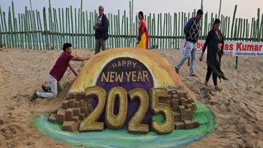 India News | Odisha Artist Manas Sahoo Creates 20-foot-wide Sand Sculpture to Welcome 2025