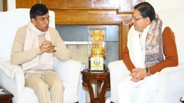 Sports News | Uttarakhand CM Pushkar Singh Dhami Meets Union Sports Minister Mansukh Mandaviya, Shares Information About National Games