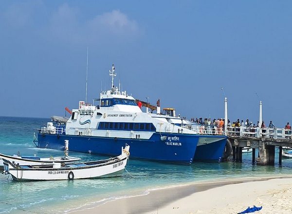 India News | Lakshadweep: First-ever High-speed Craft Vessel Berths at Amini Island's Western Jetty
