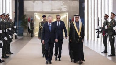 World News | President of Uzbekistan Arrives in UAE on Official Visit, Received by Mansour Bin Zayed