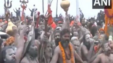 India News | Maha Kumbh 2025: Naga Sadhus Proceed Towards Sangam for First Amrit Snan