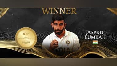 Sports News | India Pacer Jasprit Bumrah Crowned as ICC Player of the Month for December 2024