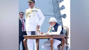 India News | PM Modi Dedicates Three Made-in-India Naval Ships at Mumbai Dockyard