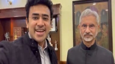 World News | BJP's Tejasvi Surya Meets Jaishankar Ahead of US Consulate Opening in Bengaluru, Exchanges Sweets