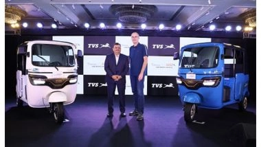 Business News | TVS Motor Company Launches India's First, Bluetooth Connected, Electric Three-Wheeler - TVS King EV MAX