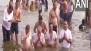 India News | Maha Kumbh: Union Minister Arjun Ram Meghwal Takes a Holy Dip in Triveni Sangam