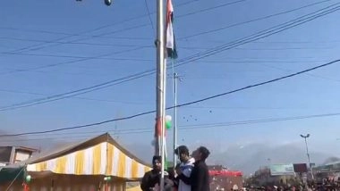 India News | Indian National Flag Unfurled for the First Time at Tral Chowk, Pulwama