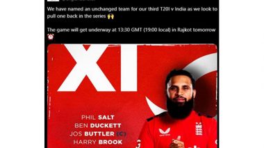 Sports News | England Unveil Unchanged Playing XI for Third T20I Against India in Rajkot