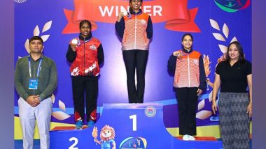 Business News | Rahi Pakhle Wins Gold in National Trampoline Gymnastics Championship and Receives the Thane Jilha Krida Puraskar from Dy. CM Eknath Shinde