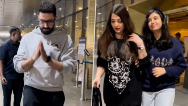 ‘No Divorce?’: Netizens React As Abhishek Bachchan and Aishwarya Rai Bachchan Return to Mumbai Together With Daughter Aaradhya Bachchan After New Year Celebration (Watch Video)