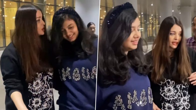 ‘Who Pushed You?’: Aishwarya Rai Bachchan Shows Concern for Daughter Aaradhya Bachchan After She Jumps a Step at Mumbai Airport (Watch Video)