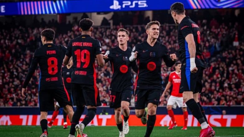 Benfica 4–5 Barcelona, UEFA Champions League 2024–25: Robert Lewandowski, Raphinha Score Brace and Eric Garcia Nets One As Hansi Flick's Side Triumphs in Thrilling Encounter