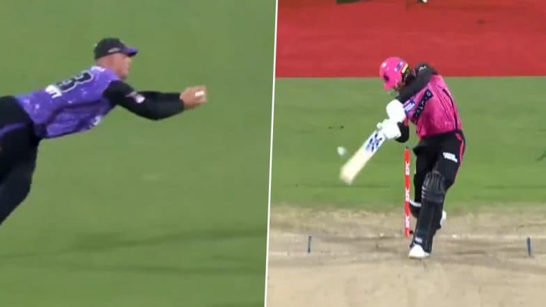 Ben McDermott Grabs Sensational Diving Catch at Slips to Dismiss Moises Henriques During Hobart Hurricanes vs Sydney Sixers BBL 2024-25 Qualifier (Watch Video)