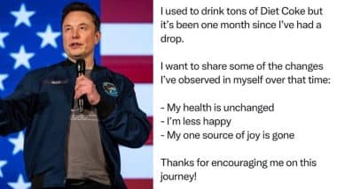 Elon Musk Reflects on Drop in Amount of Diet Coke He Drinks, Says He Will Never Quit Drinking the Beverage, Post Goes Viral Online