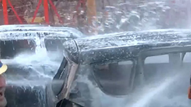 Prayagraj Fire: 2 Cars Catch Blaze at Maha Kumbh Mela in Uttar Pradesh, No Casualties Reported (Watch Video)