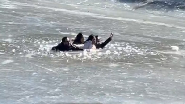 Arunachal Pradesh: 4 Tourists Fall in Frozen Sela Lake in Tawang District While Attempting To Walk on Icy Surface (Watch Video)