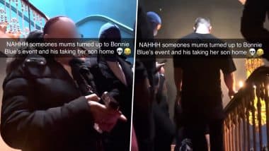 ‘Put On Your Clothes Now!’ Furious Mother Drags Son out of OnlyFans Star Bonnie Blue’s Sex Marathon, Threatens To Call the Police (Watch Viral Video)