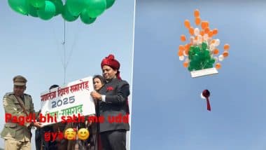 Man’s 'Pagdi' Gets Stuck on Balloon While Being Released in Air For Republic Day Celebrations, Flies Away With Tri-Colour Balloons (Watch Viral Video)