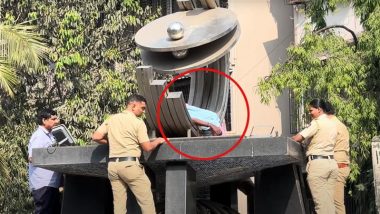 Navi Mumbai: Mentally Disturbed Woman Climbs Up 35-Feet-High Sculpture in Vashi, Rescued by Police After Hour-Long Operation (Watch Video)