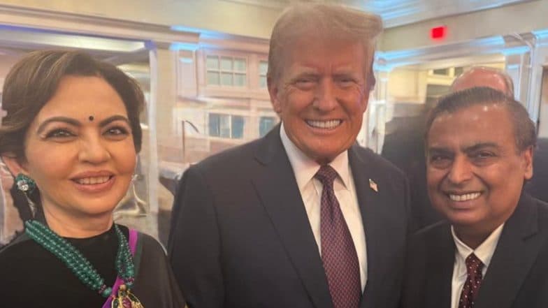 US President-Elect Donald Trump Meets Mukesh and Nita Ambani Ahead of His Swearing-In Ceremony (See Pic)