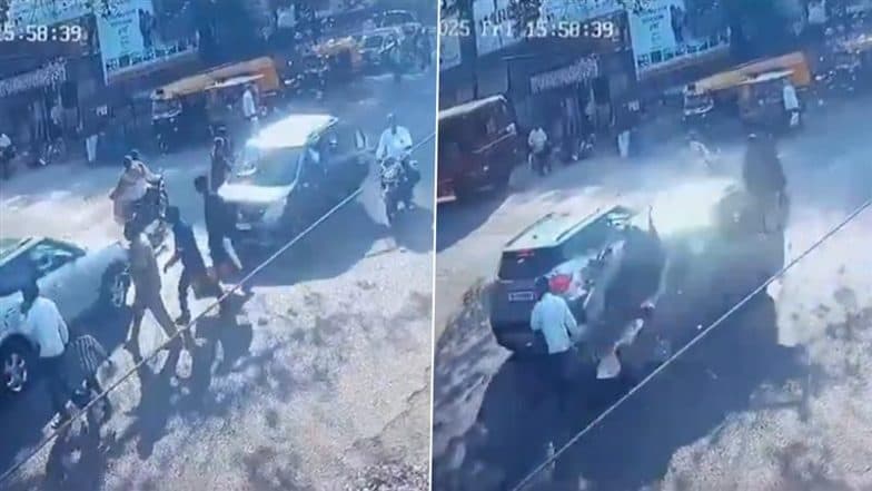 Accident Caught on Camera in Satara: 1 Dead, 4 Others Severely Injured After Speeding Car Loses Control, Rams Into Them in Maharashtra, Disturbing Video Surfaces