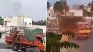 Salem: Cylinder Kept in Truck Explodes on Tamil Nadu Highway During Road Construction, Workers Escape Unharmed (Watch Video)