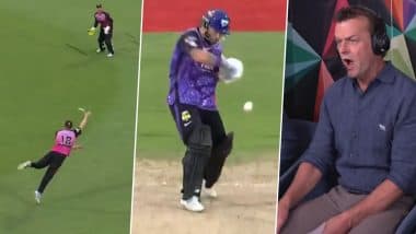 Jack Edwards Takes Exceptional One-Handed Catch At Point, Stuns Adam Gilchrist and Other Commentators During Hobart Hurricanes vs Sydney Sixers BBL 2024-25 Qualifier (Watch Video)