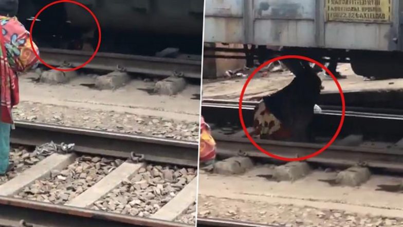 Uttar Pradesh: Woman Escapes Unhurt After Army Special Goods Train Runs Over Her at Mathura Junction Railway Station, Video Goes Viral