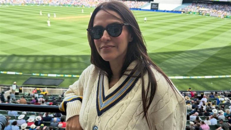 ‘Different Kind of Warmth’: Neha Dhupia Pays Tribute to Late Father-in-Law Bishan Singh Bedi by Wearing His Test Cricket Sweater During IND vs AUS Match in Australia (See Pics)