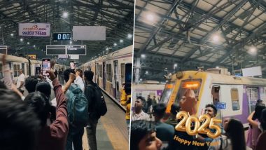 New Year 2025 Celebrations in Mumbai: Local Trains Honk in Unison at Midnight As Passengers Cheer ‘Happy New Year’ at CSMT Station (Watch Videos)